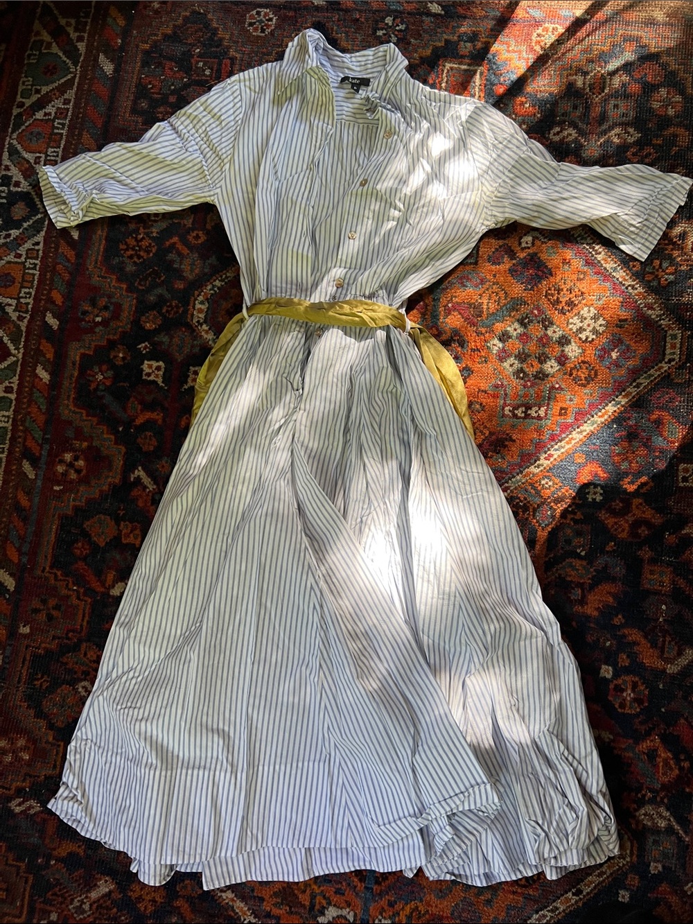 Light Blue Striped Shirt Dress with Yellow Belt